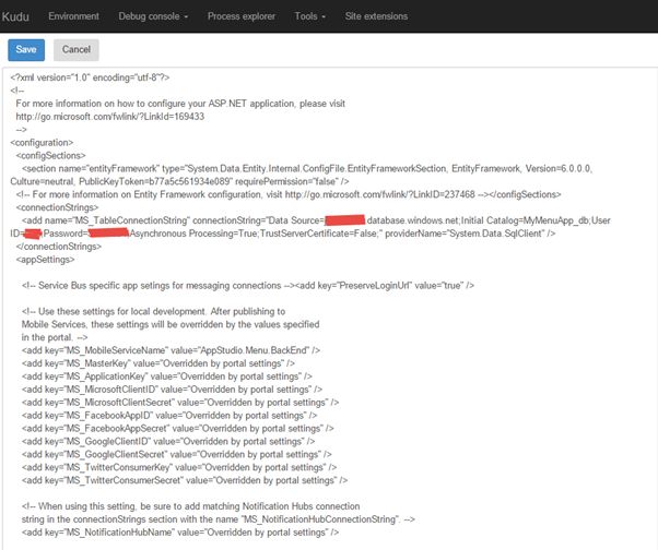 The WebConfig content